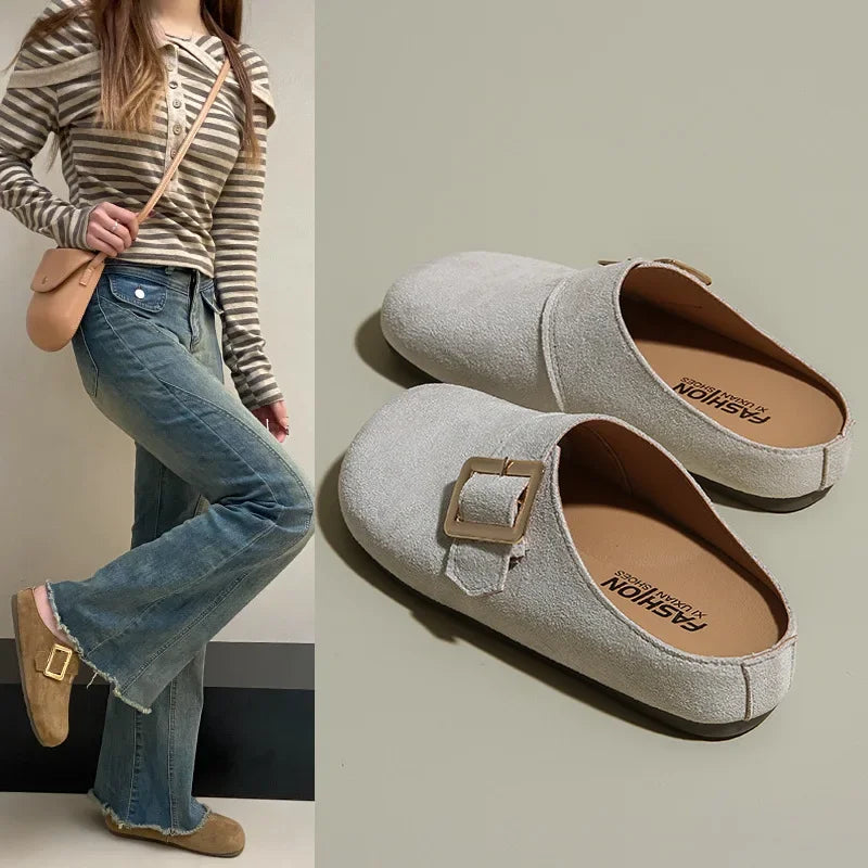 sabot blanc en cuir Suède