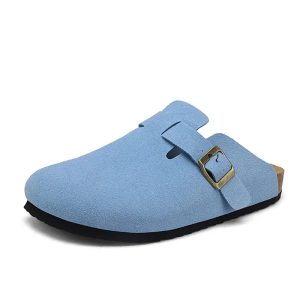 sabot en cuir suède bleu clair
