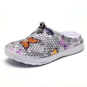 sabot de plage femme papillon gris